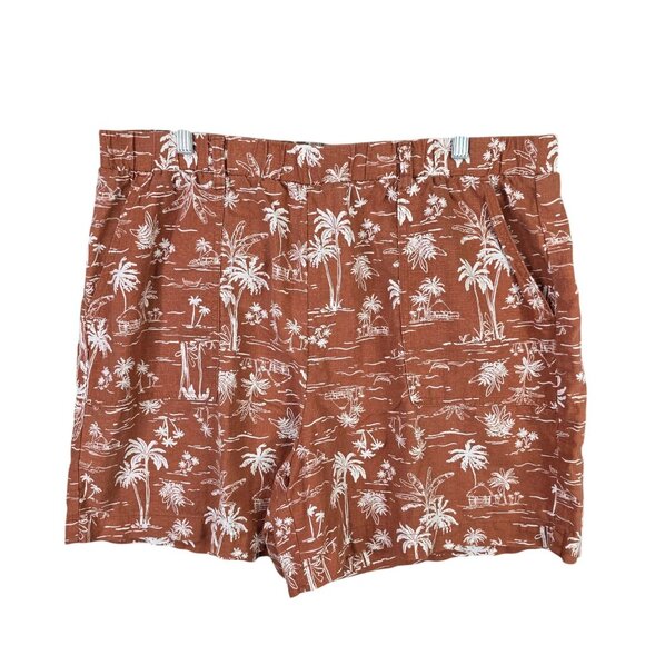 Womens Ana Rust Brown Shorts Palm Tree Print Linen Rayon Blend 6" Inseam XXL - Picture 1 of 9